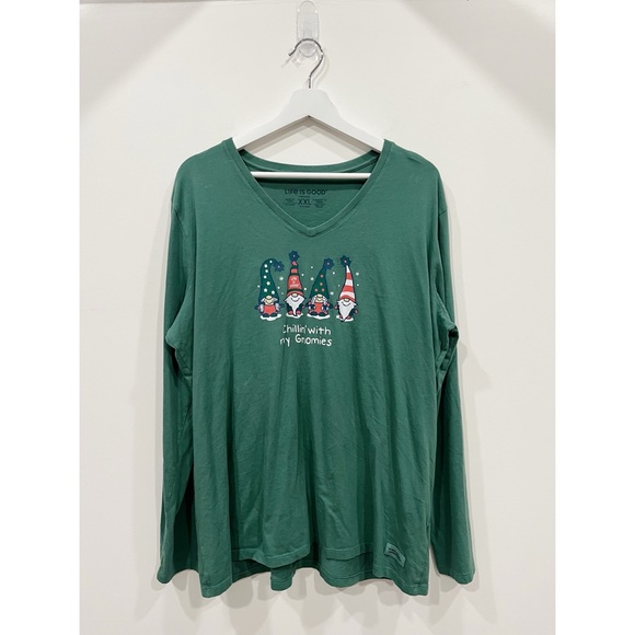 Life Is Good Tops - Life is Good Long Sleeve Crusher Vee"Chillin' with my Gnomies" Shirt